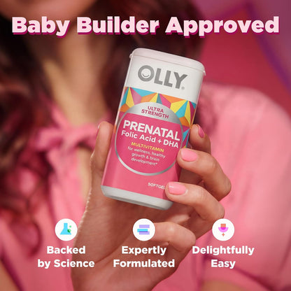 OLLY Ultra Strength Prenatal Multivitamin Softgels, Supports Healthy Growth, Brain Development, Iron, Folic Acid, DHA, Vitamins C, E, 30 Day Supply-60 Count (Pack of 2)