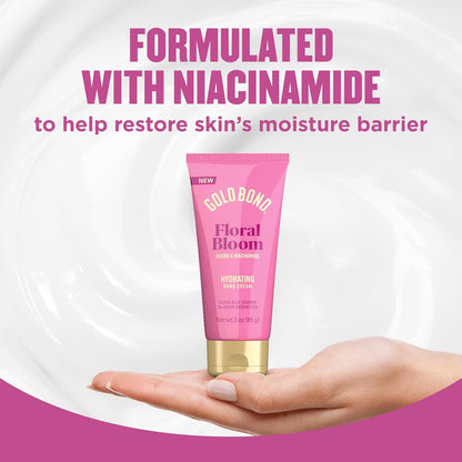 Gold Bond Floral Bloom Hydrating Hand Cream Set, Lightweight Everyday Hand Cream with Jojoba to Hydrate Skin & Niacinamide to Help Restore Skins Moisture Barrier, Fresh Floral Bloom Scent, 3 oz, 4 pk
