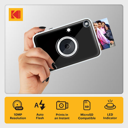 Kodak Printomatic+ Instant Print Digital Camera (Black) 10MP Portable Camera with Interactive RGB LED Status Indicator, Prints Full-Color Photos on Zink 2x3” Sticky-Backed Photo Paper - Easy & Fun