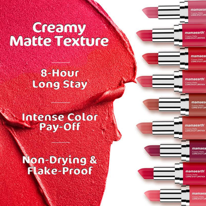 MAMAEARTH Creamy Matte Lipstick with Murumuru Butter & Vitamin E, 4.2g | Creamy matte lipstick formulated with Murumuru Butter and Vitamin E.