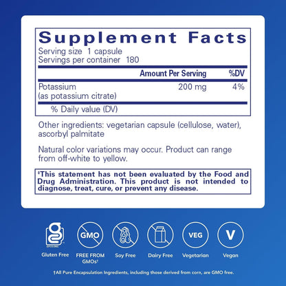 Pure Encapsulations Potassium (Citrate), 180 Capsules