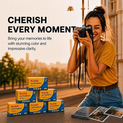 Kodak GC/UltraMax 400 35mm Color Negative Film (6-Pack) – 24 Exposures per Roll, ISO 400, Daylight-Balanced Print Film + TSC Microfiber Cloth