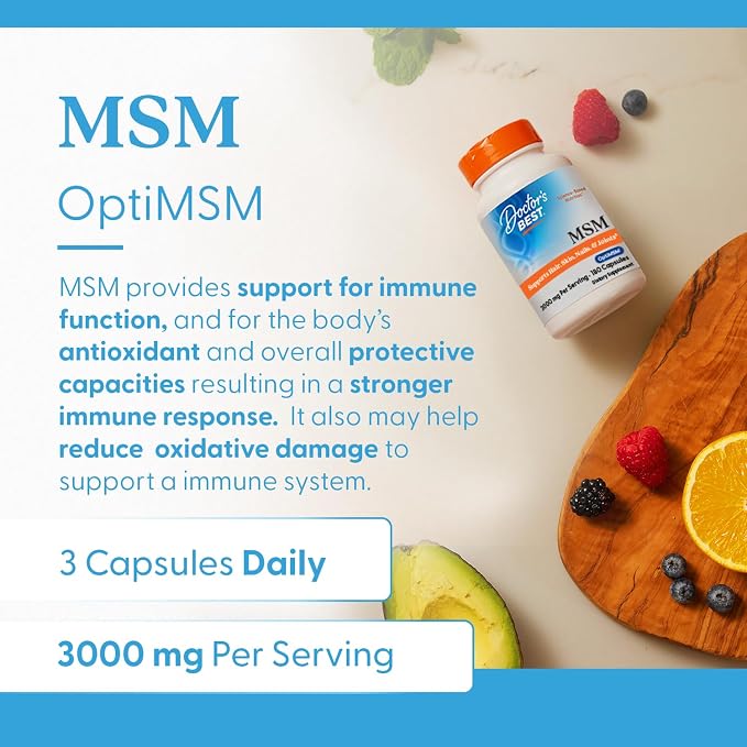 Doctor's Best MSM Supplement Capsules, for Men & Women, Skin, 180 Caps