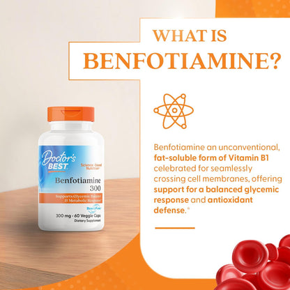 Doctor's Best Benfotiamine 300mg Supplement, Non GMO, Vegan, 60 Veggie Caps