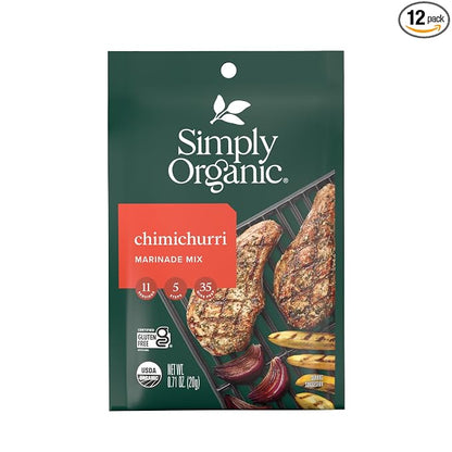 Simply Organic Chimichurri Marinade Mix, Vegan Friendly, Kosher, USDA Certified Organic, Gluten Free & Non-GMO, 0.71 Ounce (Pack of 12)