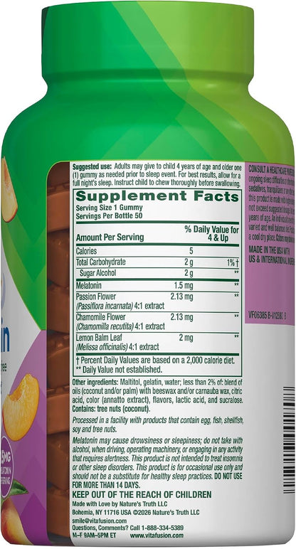 Vitafusion Kids Melatonin Gummy Supplements,Tropical Peach Flavored Sleep Support Supplements (1),50 Count (Pack of 2)