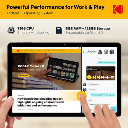 KODAK K12 12 Inch Android 15 Tablet, 18GB RAM 128GB ROM(1TB Expandable), 2000x1200 Incell Display, Octa-Core Processor, 8000mAh Battery, Dual WiFi, Bluetooth