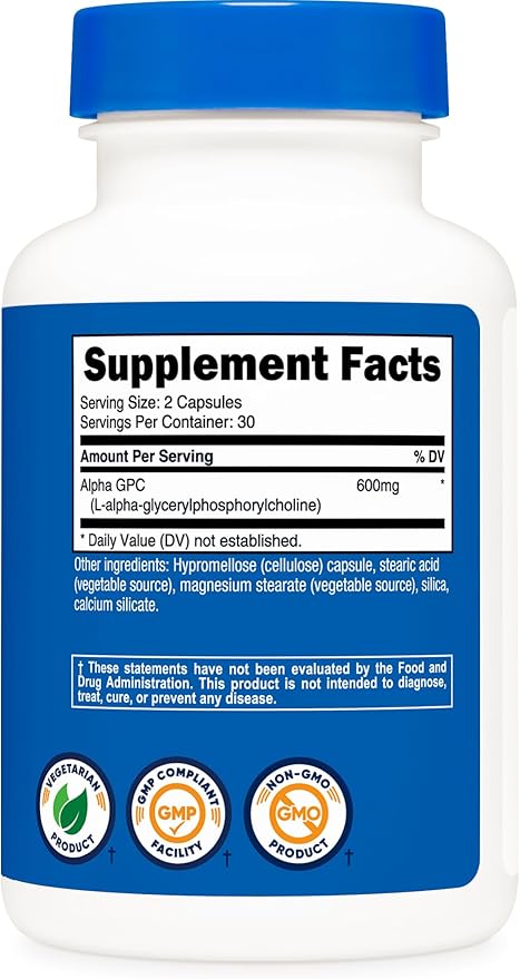 Nutricost Alpha GPC 600mg, 60 Vegetarian Capsules - Non-GMO and Gluten Free, 300mg Per Capsule