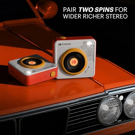 KODAK Spin Portable Wireless Bluetooth Speaker IPX4 Water Resistant 5 Hour Playtime Rechargeable Battery 15M Wireless Range 10W RMS Output 40W Peak Power Compact Speaker