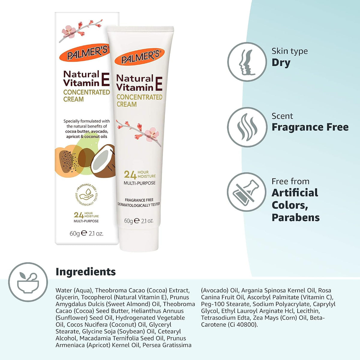 Palmer's Natural Vitamin E Concentrated Cream, 2.1 Ounce (Pack of 2)