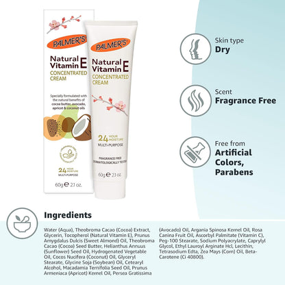Palmer's Natural Vitamin E Concentrated Cream, 2.1 Ounce (Pack of 2)