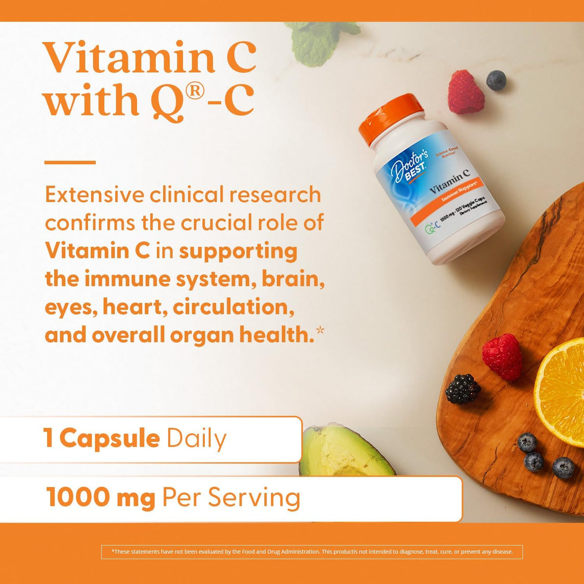 Doctor's BEST Vitamin C 1000mg Supplement, for Men & Women, 120 Veg Caps