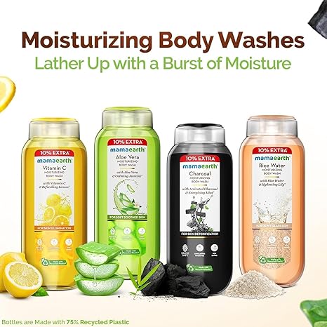 MAMAEARTH Rice Water Body Wash with Rice Water & Lily, 275ml | Body wash formulated with rice water and lily.