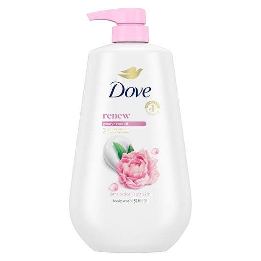 Dove 24hr Lotion Body Wash Renew Peony & Rose Oil, 30.6 oz | Hydrating body wash with MicroMoisture for 24-hour soft, healthy-looking skin