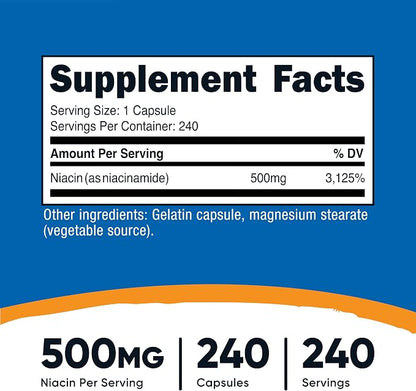 Nutricost Niacinamide (Vitamin B3) 500mg, 240 Capsules - Non-GMO, Gluten Free, Flush Free Vitamin B3 (Pack of 2)
