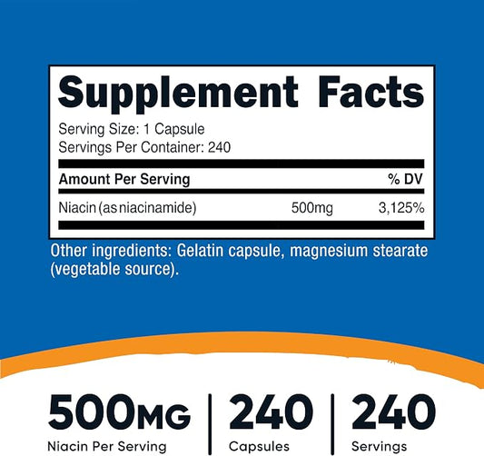Nutricost Niacinamide (Vitamin B3) 500mg, 240 Capsules - Non-GMO, Gluten Free, Flush Free Vitamin B3 (Pack of 2)