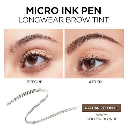 L'Oreal Paris Micro Ink Pen by Brow Stylist, Longwear Brow Tint, Hair-Like Effect, Up to 48HR Wear, Precision Comb Tip, Dark Blonde, 0.033 fl; oz.