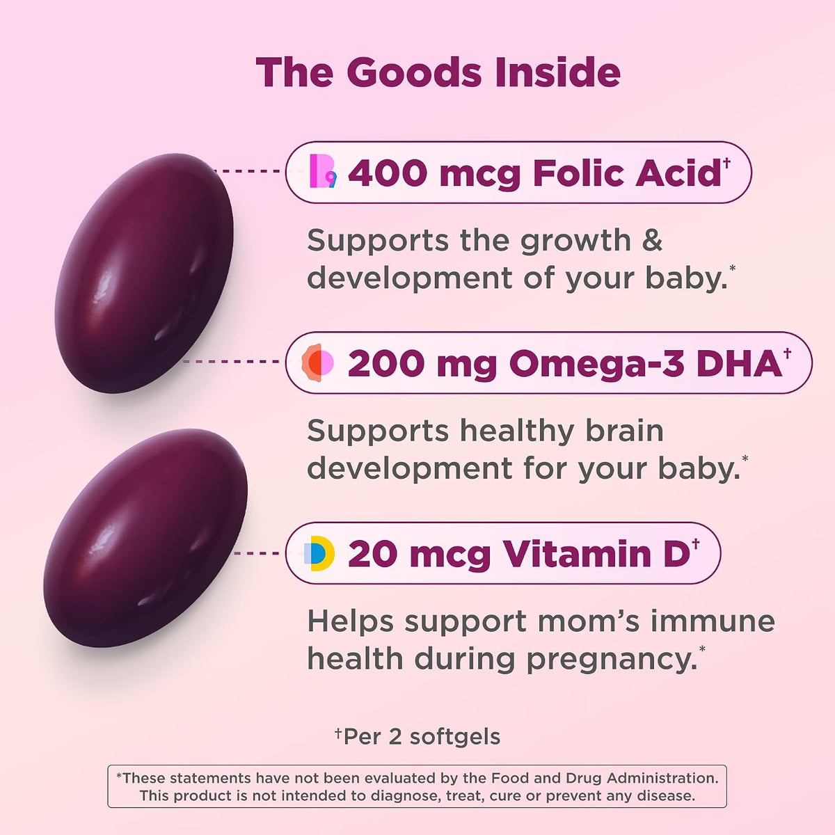OLLY Ultra Strength Prenatal Multivitamin Softgels, Supports Healthy Growth, Brain Development, Iron, Folic Acid, DHA, Vitamins C, E, 30 Day Supply-60 Count (Pack of 2)
