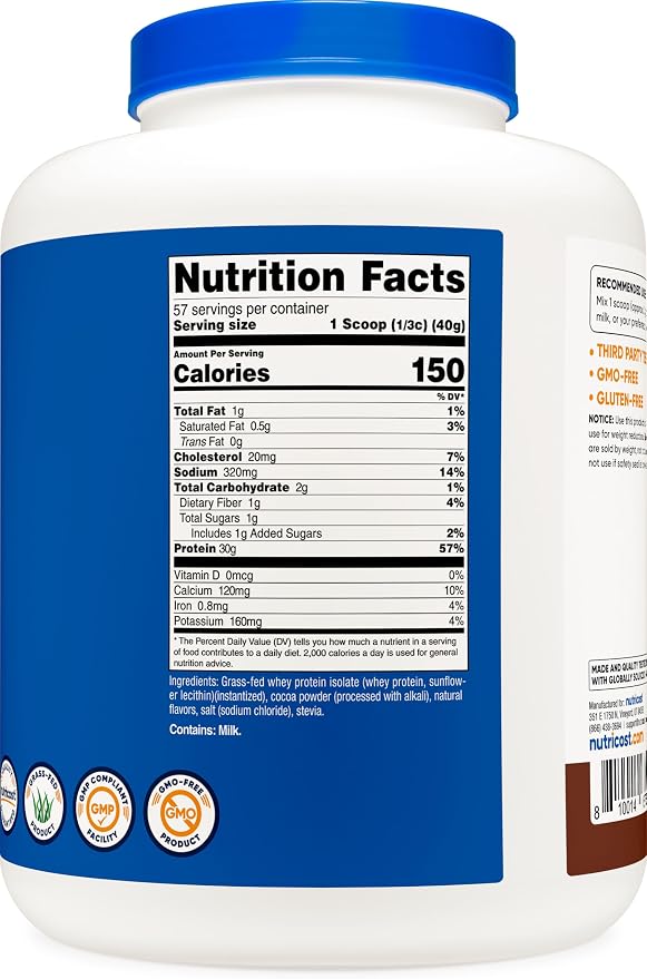 Nutricost Grass-Fed Whey Protein Isolate (Chocolate) 5LBS