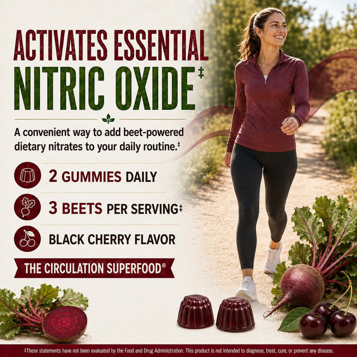 Country Farms Bountiful Beets Gummies, Circulation Superfood, Promotes Energy and Endurance, Nitric Oxide Booster, 60 Servings, White, 120 Count, 2 Pack