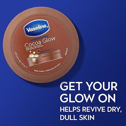 Vaseline Cocoa Glow Body Cream 6-Pack – Pure Cocoa Butter 48H Moisturizing Cream for Dry Skin, Travel-Size, 2.53 Fl Oz Ea