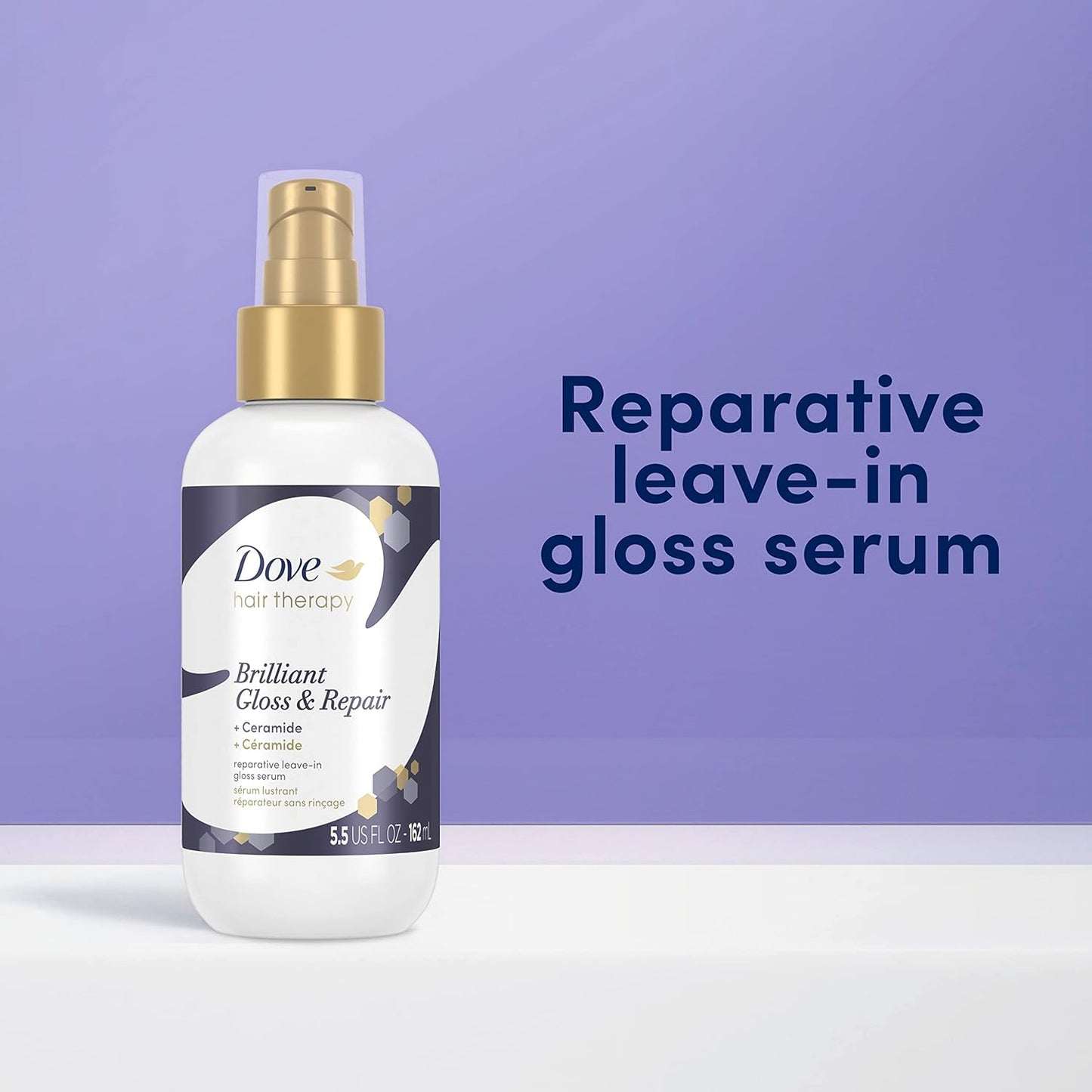 Dove Hair Therapy Brilliant Gloss & Repair with Ceramide - Hair Serum for Shiny Hair, Repair Treatment for Damaged Hair, Moisturizing Leave-In Hair Treatment, 5.5 Fl Oz (Pack of 2) | Pack of 2