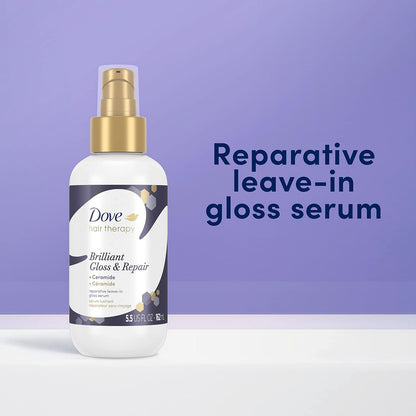 Dove Hair Therapy Brilliant Gloss & Repair with Ceramide - Hair Serum for Shiny Hair, Repair Treatment for Damaged Hair, Moisturizing Leave-In Hair Treatment, 5.5 Fl Oz (Pack of 2) | Pack of 2