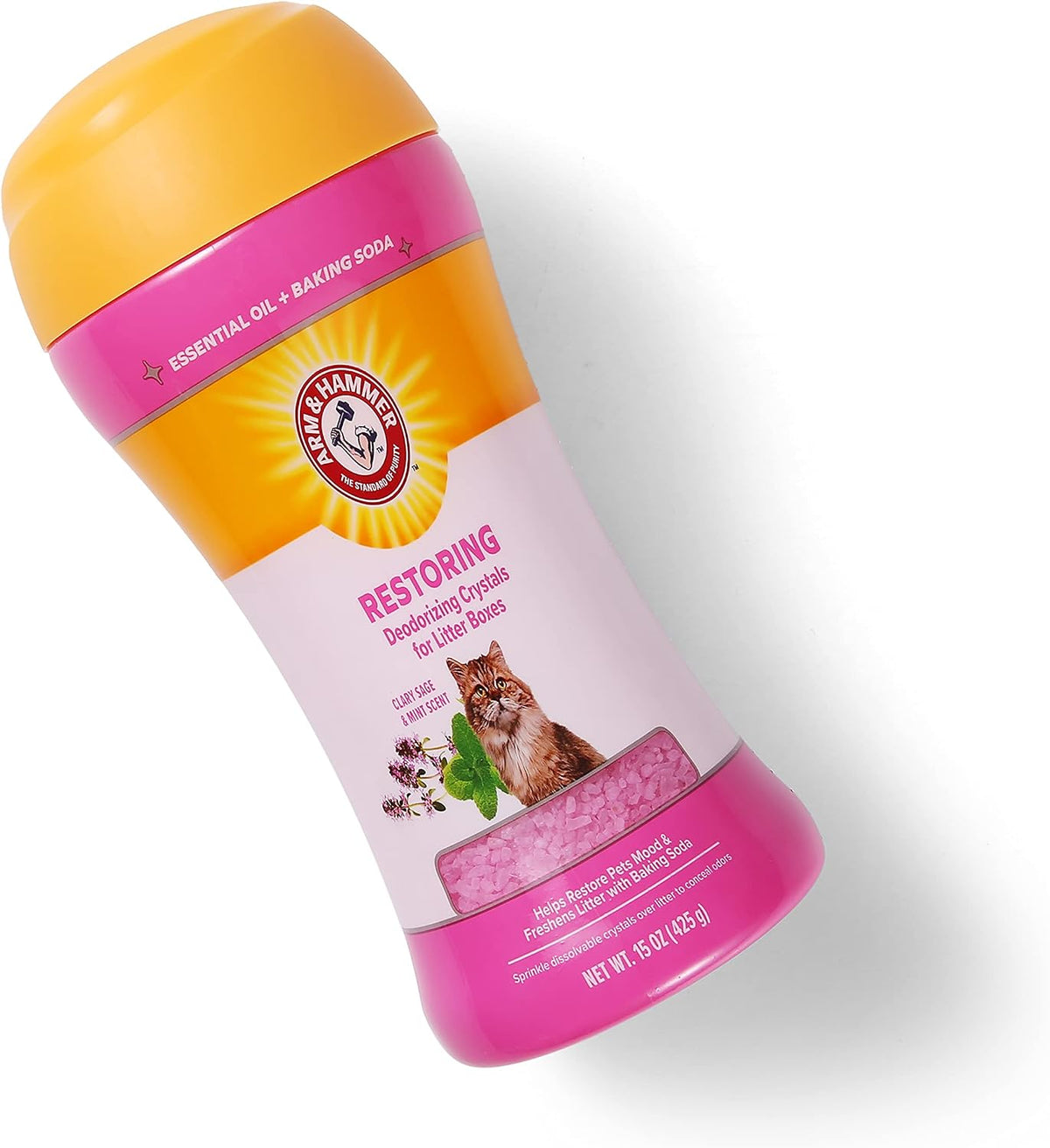 Arm & Hammer Restoring Cat Litter Box Deodorizing Crystals, Litter Deodorizer Additive to Help Absorb Odors and Restore Freshness Between Changes, Clary Sage & Mint Scent, 15 Oz - 2 Pack