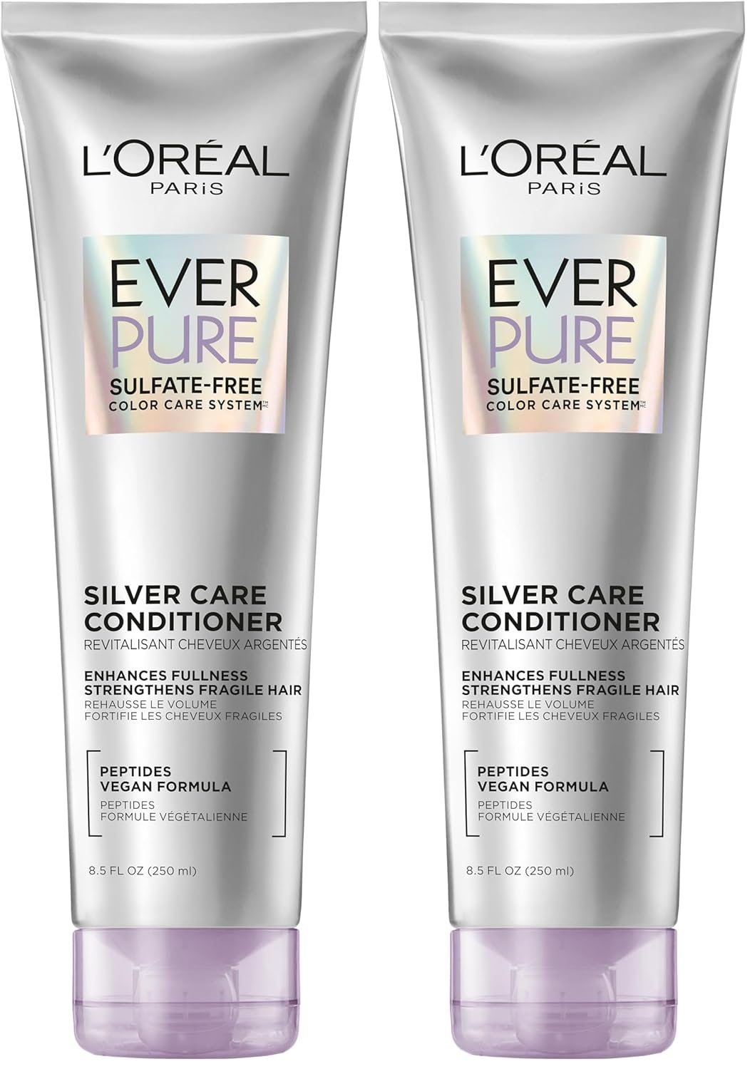 L'Oreal Paris EverPure Silver Care Sulfate Free Conditioner,Brightening and Nourishing Hair Care for Gray and Silver Hair,Vegan Formula with Peptides,8.5 Fl Oz,(Pack of 2)