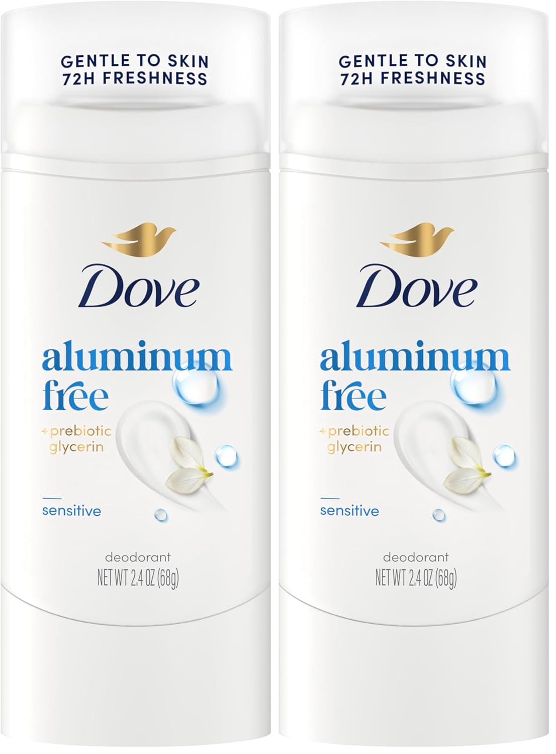 Dove Deodorant Stick Sensitive for 72 Hour Odor Protection Aluminum Free 2.4 oz (Pack of 2)
