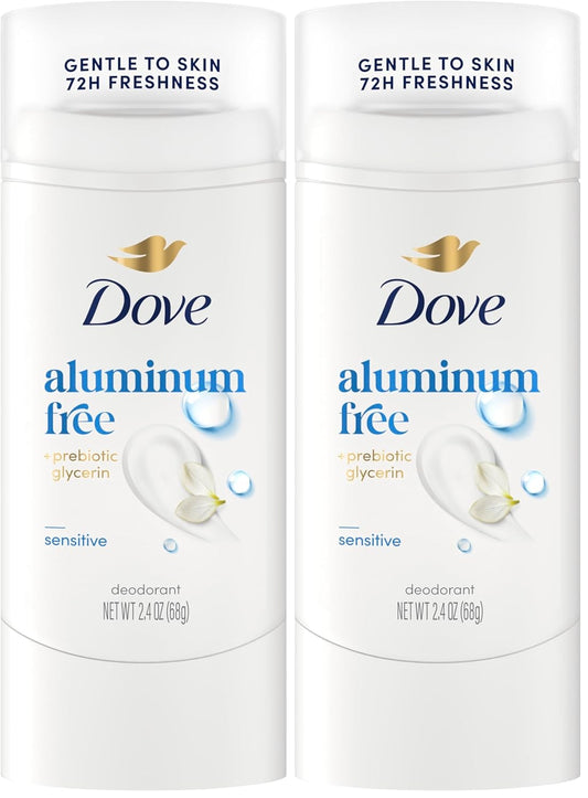 Dove Deodorant Stick Sensitive for 72 Hour Odor Protection Aluminum Free 2.4 oz (Pack of 2)