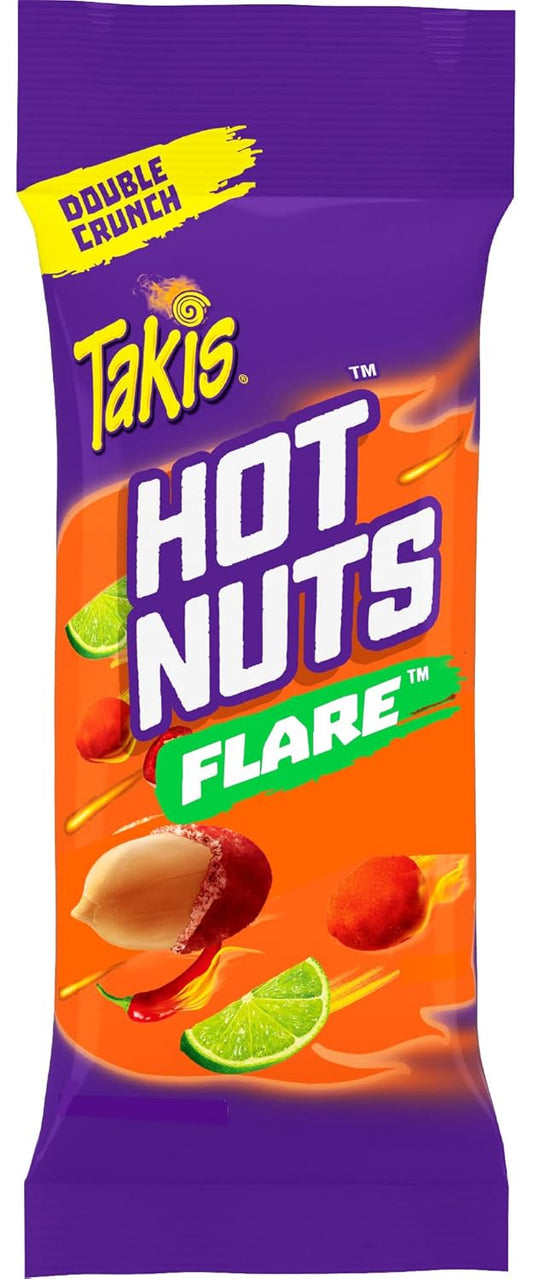Takis Hot Nuts Flare Double Crunch Peanuts, Chili Pepper and Lime Artificially Flavored Peanuts, 3.2 Ounce Bag