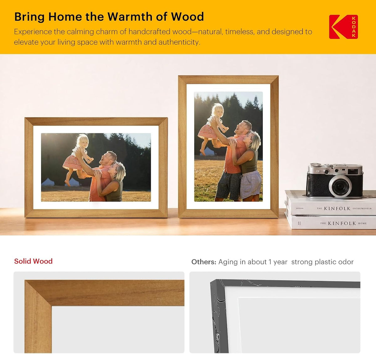 KODAK 10.1" WiFi Digital Picture Frame, Rechargeable Battery, Solid Wood