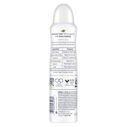 Dove Aluminum Free Deodorant Spray for Women 3 Count Cucumber & Green Tea 72 hour odor protection 4 oz