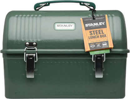 STANLEY Classic Lunch Box 10 qt | Vintage Metal Lunchbox | Durable Meal Container with Handle and Latch | Stores Food, Drinks, Thermos, Water Bottle | Hammertone Green