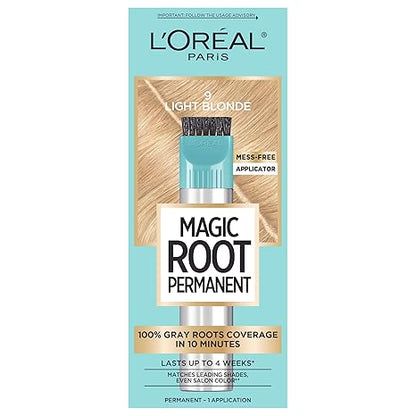 L'Oreal Paris Magic Root Permanent Hair Color Kit, 100% Gray Hair Coverage In Just 10 Minutes, Precision Brush Applicator for Seamless Application, 9 Light Blonde (1 Count)