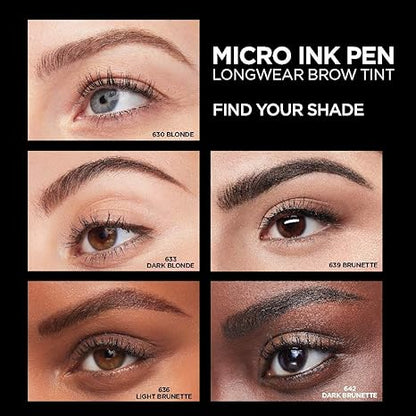 L'Oreal Paris Micro Ink Pen by Brow Stylist, Longwear Brow Tint, Hair-Like Effect, Up to 48HR Wear, Precision Comb Tip, Dark Blonde, 0.033 fl; oz.