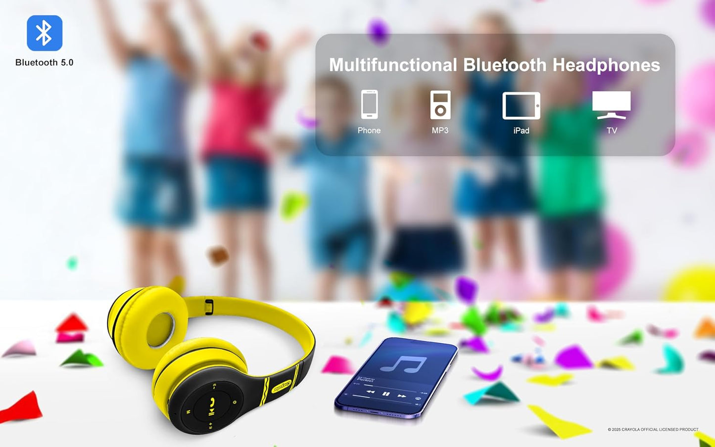 Crayola Kids Over Ear Headphones, Wireless Headphones with Microphone | Lightweight Comfortable Head Phones for Home Travel, Bluetooth 5.0, 5H Playtime, Rechargeable, Hi-Res Sound Audio, FM Radio