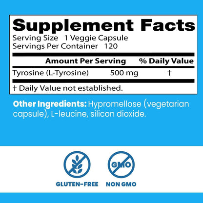 Doctor's BEST L Tyrosine Supplement, for Men & Women, 120 Veg Caps