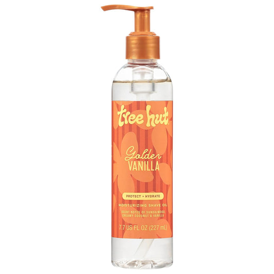 Tree Hut Golden Vanilla Moisturizing Shave Oil, Hydrating & Nourishing Shave with Shea Butter & Natural Oils, Helps Prevent Bumps & Irritation, Smooth & Soft Skin, Shaving Cream Alternative, 7.7 oz