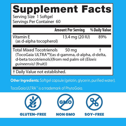 Doctor's Best Vitamin E Tocotrienols Complex Supplement, 60 Softgels