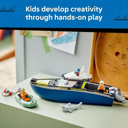 LEGO City Police Boat Chase Building Toy for Kids - Pretend Play Set for Boys & Girls, Ages 6+ - Building Blocks W/ 2 Floating Boat Toys for Playtime & Bath Time - Gift Idea for Birthdays- 60456