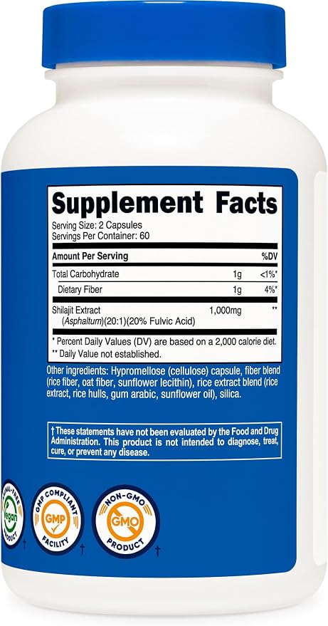 Nutricost Shilajit Capsules 1,000mg Per Serving, 120 Capsules, 60 Servings