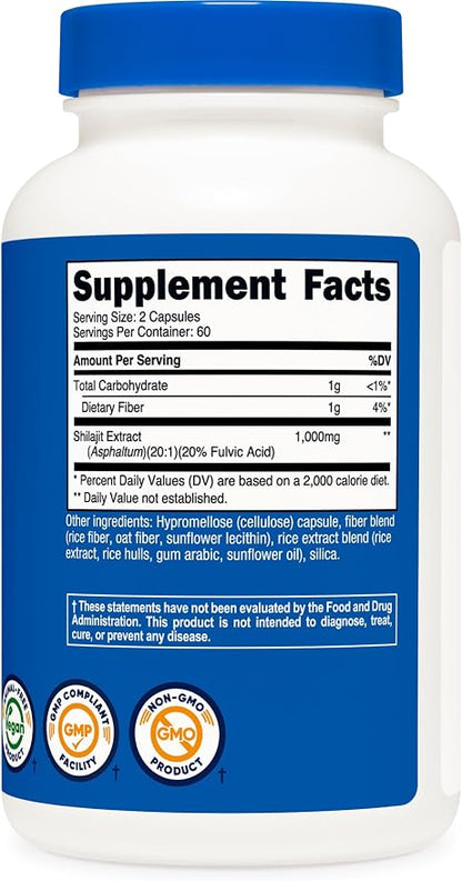 Nutricost Shilajit Capsules 1,000mg Per Serving, 120 Capsules, 60 Servings