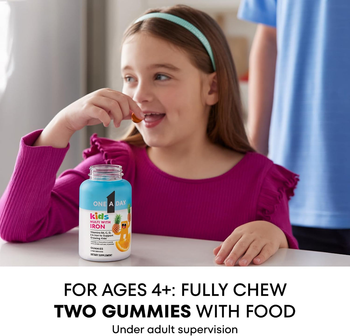 One A Day Kids Multivitamin with Iron Gummy, Vitamin D, Vitamin C, E, Zinc for Immune Support, Gummy Vitamins, Kids Multivitamin Gummies with Iron, Orange & Pineapple Flavor, 60 Ct(Packaging May Vary)