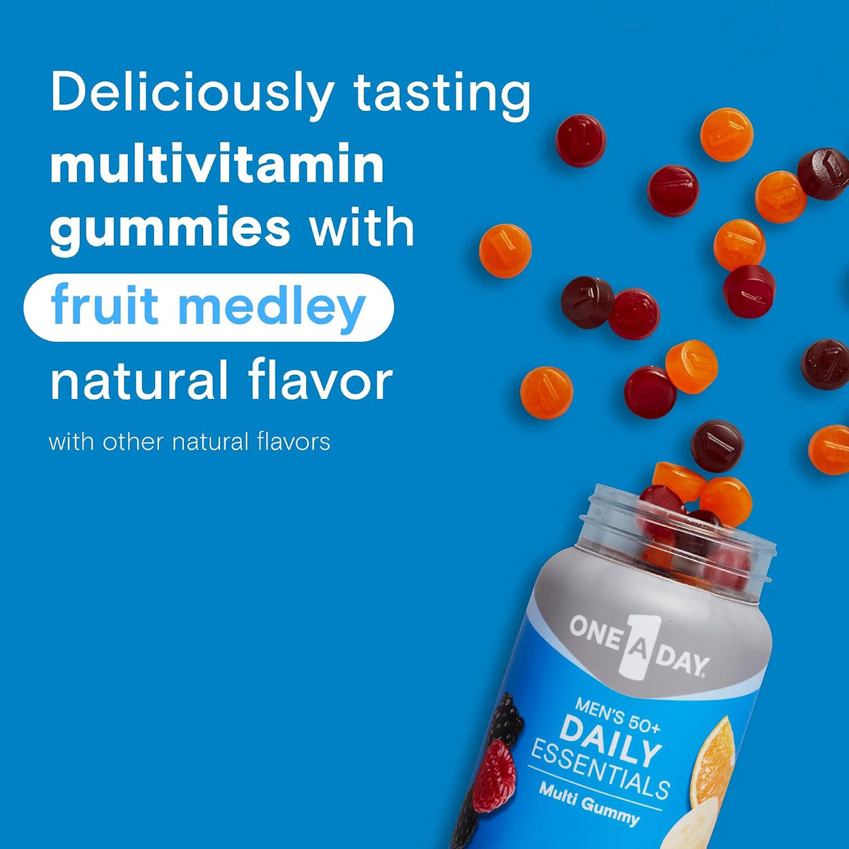One A Day Men’s 50+ Daily Essentials Multivitamin Gummies, Multivitamin for Men Over 50, Fruit Medley Flavor, 120 Gummies