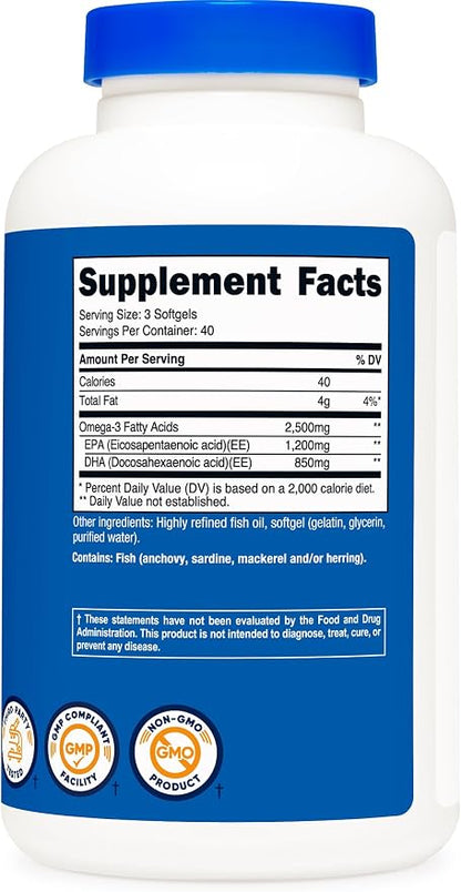 Nutricost Omega 3 Fish Oil (2500MG) 120 Softgels, 40 Servings