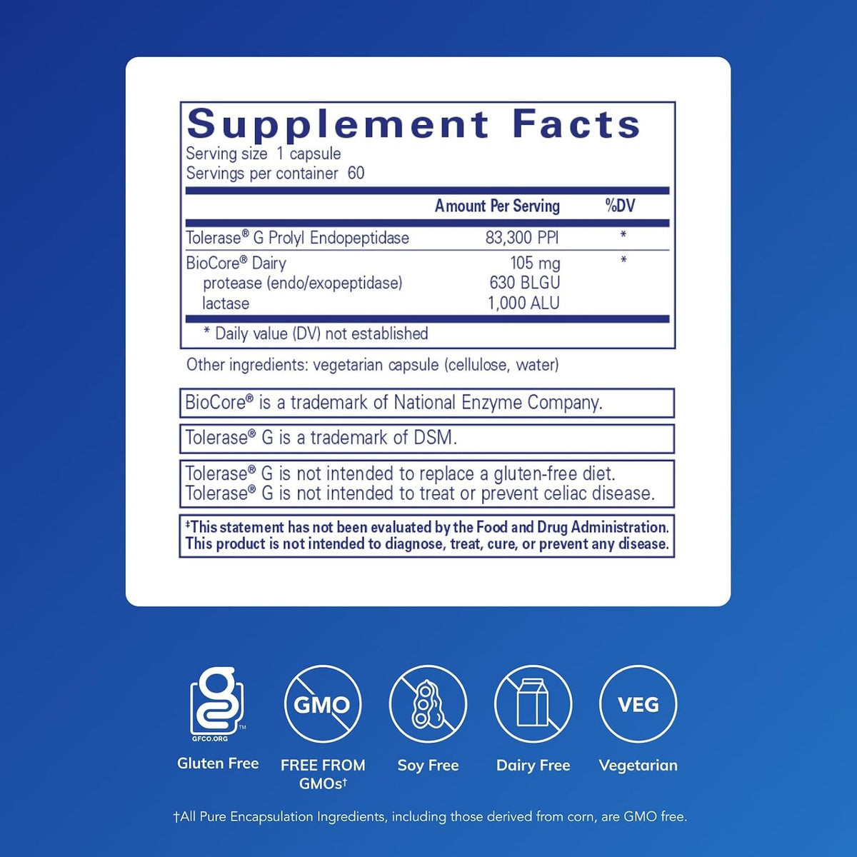 Pure Encapsulations Gluten/Dairy Digest, 60 Capsules