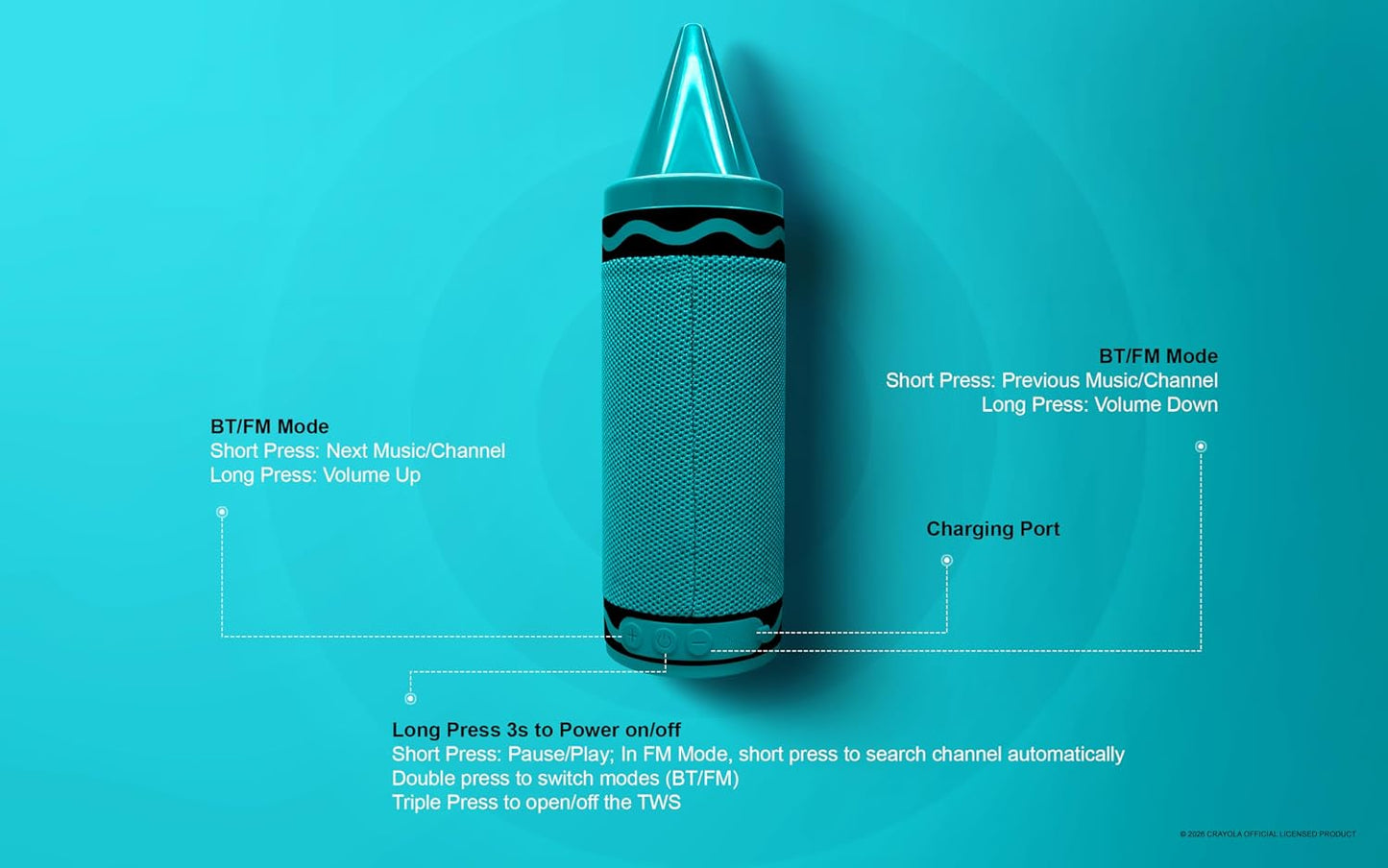 Crayola Kids Crayon Speakers Bluetooth, Portable Bluetooth Speakers | 20W Peak Power HD Sound, Mini Bluetooth Speaker Wireless with TWS Pairing BT 5.3, FM Radio Home/Party/Outdoor/Travel