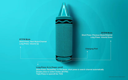Crayola Kids Crayon Speakers Bluetooth, Portable Bluetooth Speakers | 20W Peak Power HD Sound, Mini Bluetooth Speaker Wireless with TWS Pairing BT 5.3, FM Radio Home/Party/Outdoor/Travel